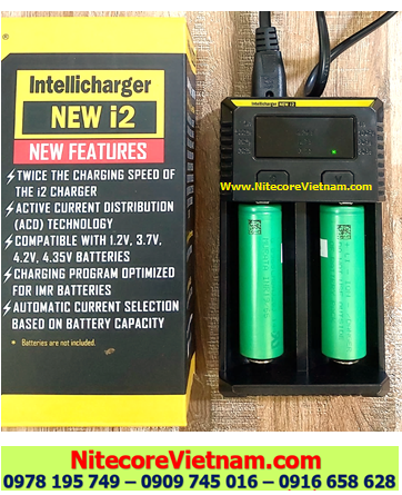 Nitecore New i2 (Bộ sạc Nitecore New i2 kèm sẳn 02 pin SẠC 18650 SONY VTC6  3000mAh dòng xả 30A lithium 3.7v) chính hãng